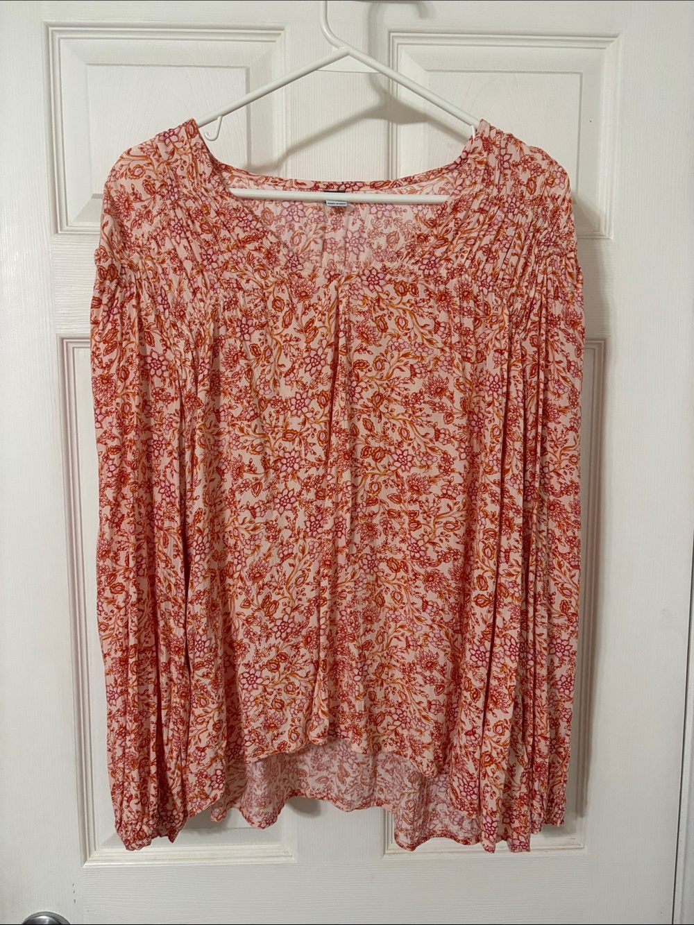 Old Navy Cream and Orange Floral Peasant Blouse